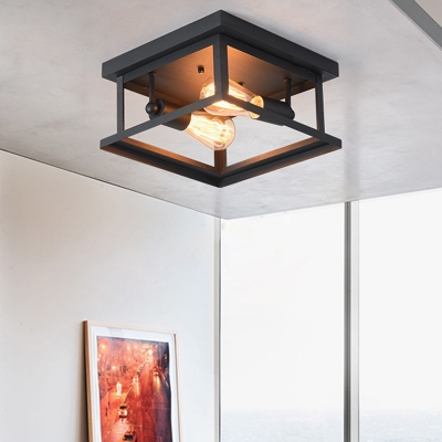 3 Light Vintage Industrial Style Ceiling Light Square Metal Shade Flush Mount Light for Living Room