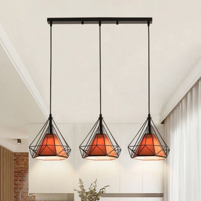 Antique Diamond Cage Pedant Light Metal 3 Lights 39.5 Inchs Height Hanging Light for Kitchen Dining Room