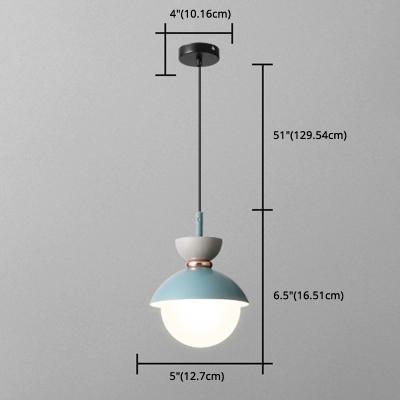 Bowl Dining Room Pendant Light Metal 1 Head Modern Style Suspension Light Fixture with White Glass Shade