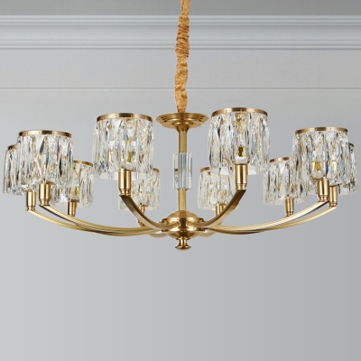 Clear Faceted Crystal Cylinder Chandelier Lighting Modern Gold Suspension Light for Living Room