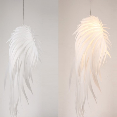 Contemporary Ceiling Pendant Feather Single Light White Hanging Light for Restaurant Bedroom