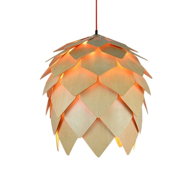 Country Style Wood Pine cone Pendant 1 Light By Designer Lighting in Beige for Dining Room