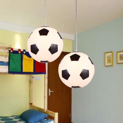 Football Shade Suspension Light Black and White Glass 1 Bulb Pendant Lamp for Boy's Bedroom
