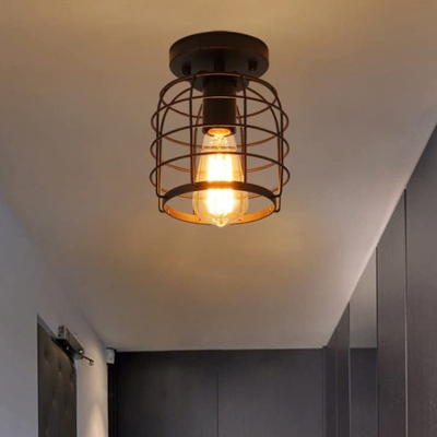 Metal Flush Mount Light Hallway Living Room Bathroom 1 Light in Black Industrial Ceiling Lamp