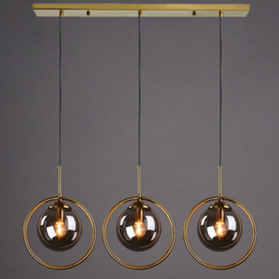 Postmodern Spiral Ceiling Light Ball Glass Dining Room Multi Light Pendant in Brass Finish