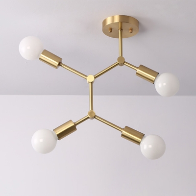Sphere Entryway LED Semi Flush Mount Cream Glass Simplicity Ceiling Mounted Light in Brass