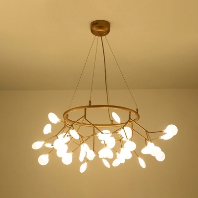 White Firefly Chandelier Light Simplicity Gold LED Pendant Light Fixture for Bedroom