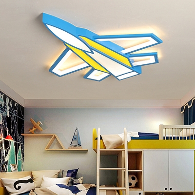 Blue Cartoon Aircraft LED Flushmount Light Kids Bedroom Metal 1-Licht Flushmount Fixture