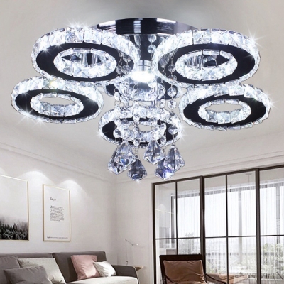 Crystal Ring Flush Mount Contemporary LED Stainless-Steel Flush Ceiling Light for Living Room
