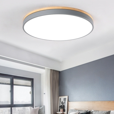 Geometric Shaped Kids Bedroom Ceiling Lamp Acrylic LED Macaron Flush Mount Lighting with Wood Top