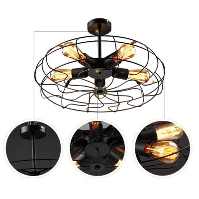Metal Cage Shade Retro Industrial Style Ceiling Light Fixture with 5 Light Metal Ceiling Mount Semi Flush Ceiling Fixture for Bedroom