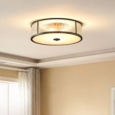Minimalist Round Flush Mount Lighting Ribbed Glass Flush Mount Ceiling Light for Living Room