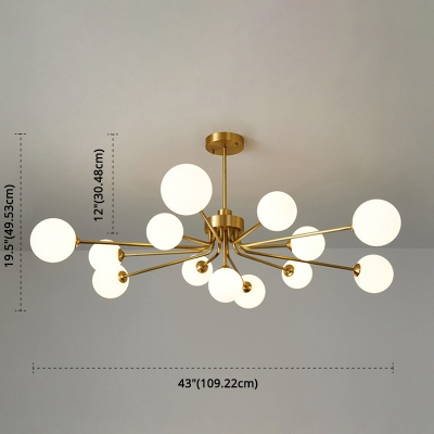 Opal Frosted Glass Ball Chandelier Light Modernist Brass Pendant Lighting Fixture for Dining Room