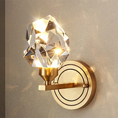 Postmodern Gem Shaped Wall Sconce Beveled Crystal Dining Room LED Wall Mount Light in Brass, Warm/White Light