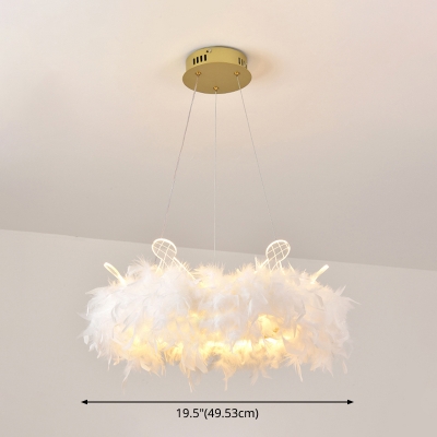 White Donuts Chandelier Lamp Minimalist Feather Hanging Pendant Light with Globe Shape