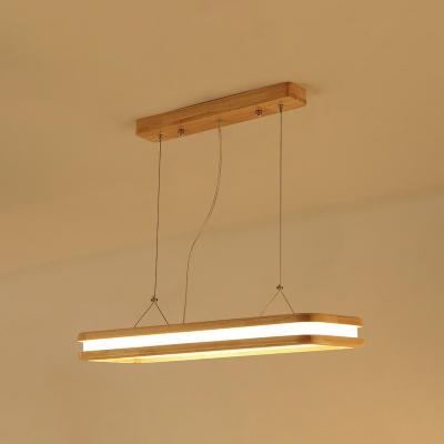Wood Rectangle Island Light Fixture 2.5 Inchs Height Modernism Ceiling Pendant Lamp with Acrylic Shade