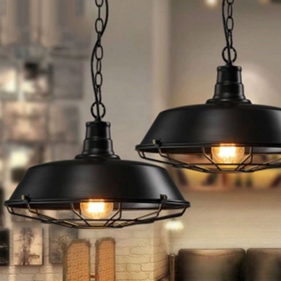 14 Inches Wide Pendant Light Weathered 1 Light Industrial Cage LED Pendant Lighting