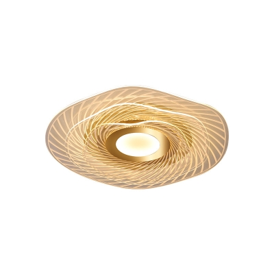 Acrylic Ultrathin Round Flush Mount Spiral pattern Simple LED Ceiling Light Mounted Fixture in Gold