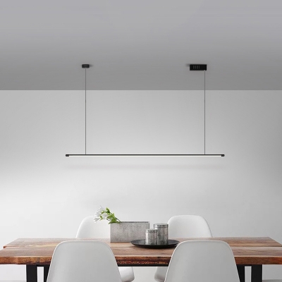Black Elongated Tube Island Light Fixture Minimalist Metal LED Hanging Ceiling Light