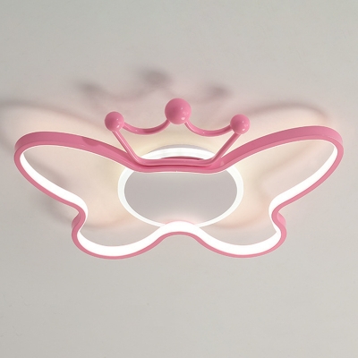 Butterfly Semi Flush Ceiling Light Cartoon Metal 1-Light Ceiling Mount Fixture for Children Bedroom