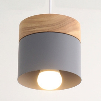 Cylinder Pendant Lamp Macaron Colorful Metal Single Head Hanging Light for Children Room
