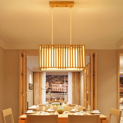 Dining Room Island Lighting Ideas Asian Wood Suspension Lamp with Rectangle Bamboo Shade