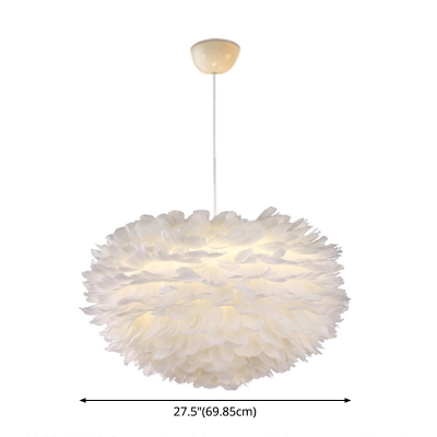 Feather Ball Chandelier Pendant Nordic Ceiling Suspension Lamp for Girls Bedroom in White