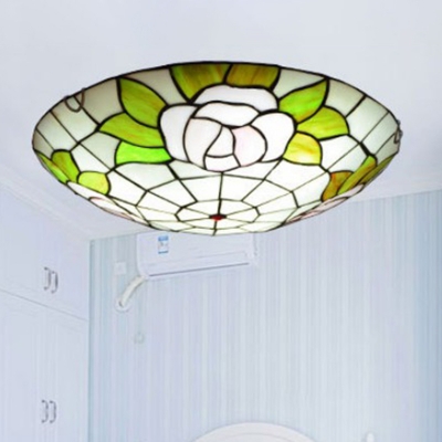 Flower Living Room Bedroom Flush Ceiling Light Stained Glass Tiffany Rustic Ceiling Lamp