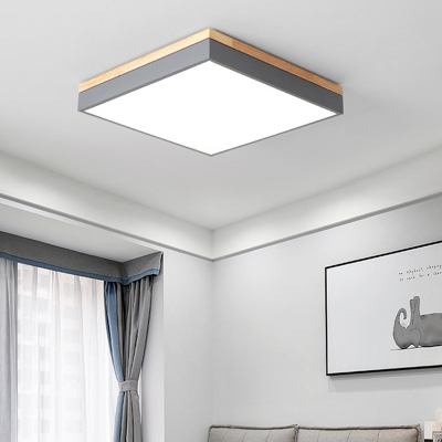 Geometric Shaped Kids Bedroom Ceiling Lamp Acrylic LED Macaron Flush Mount Lighting with Wood Top