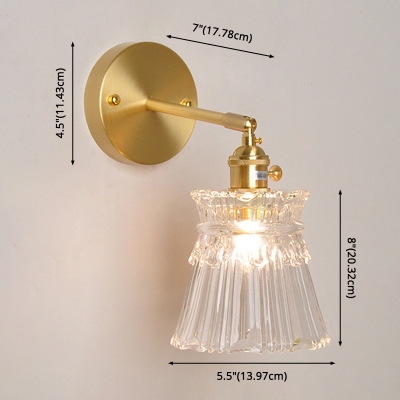 Gold Metal Backplate Wall Lantern Industrial Style Striped Glass Barrel 1-Bulb Wall Sconce
