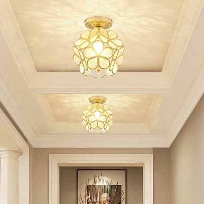Golden Flower Shade Semi Mount Lighting 8 Inch Wide Minimalist 1-Light Acrylic Ceiling Flush Light for Corridor