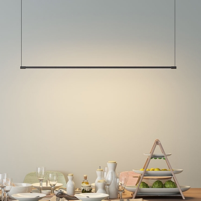 Linear Shaped Metal Island Light in Black LED Hanging Pendant Light for Office