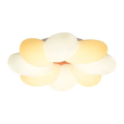 Plastic White-Yellow LED Ceiling Light Kids Bedroom Flower Design 1-Ligh Flushmount Light