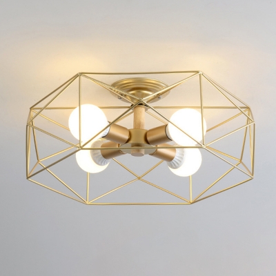 Retro Industrial Style Flush Mount Ceiling Fixture Basket Cage Metal Ceiling Mount with 5 Light Semi Flush Mount for Bedroom