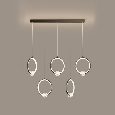 Ring LED Pendant Lights Post Modern Metal Hanging Fixture for Bedroom Restaurant with Crystal Shade