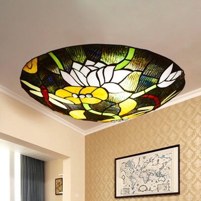 Stained Glass Flower Ceiling Mount Light Study Room Tiffany Rustic Flush Light in Black