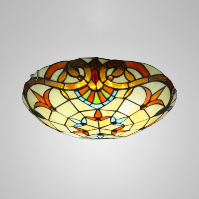 Tiffany Victorian Domed Flush Mount Light Stained Glass Flush Ceiling Light in Beige for Bedroom