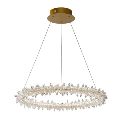 Aluminum Circle Chandelier Light Crystal Beaded Bedroom LED Hanging Ceiling Light in Clear