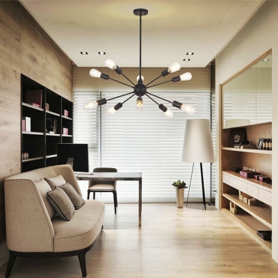 Ceiling Chandelier Industrial Naked Bulb Metal Pendant Light Fixture for Living Room