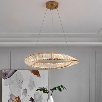 Clear K9 Crystal Chandelier Contemporary Brass LED Pendant Lighting Fixture for Bedroom