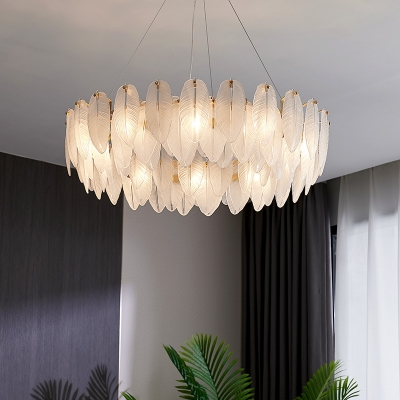 Clear Textured Glass Leaf Chandelier Contemporary 9.5 Inchs Height Hanging Light Kit