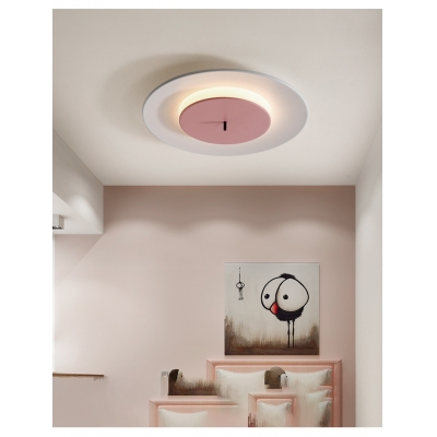 Clock Shape Contemporary LED Metal Semi Flush Mount Ceiling Light Kid's Room Lighting