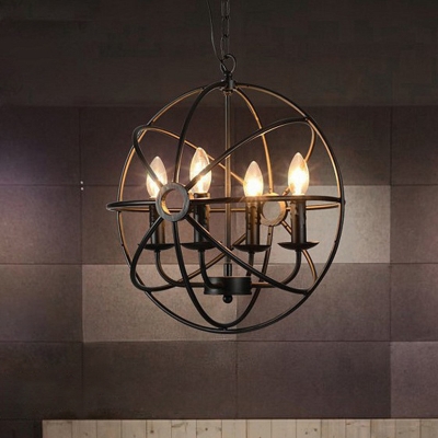 Globe Ceiling Light Industrial Metal Black Hanging Light with Metal Frame for Restaurant