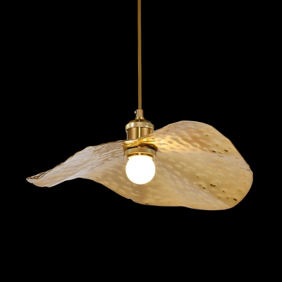 Metal Hammered Lotus Leaf Drop Pendant Creative Postmodern Single Light Bronze Hanging Light Fixture