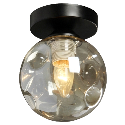 Minimalist Ball Glass Ceiling Lamp 6 Inchs Wide Single-Bulb with Round Canopy in Black