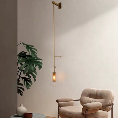 Modern Metal Stem Hanging Wall Sconce Oblong Clear Glass 1-Bulb Wand Lantern