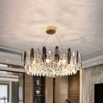 Round Hanging Chandelier Modern Smoke Crystal and Metal Pendant Chandelier for Kitchen