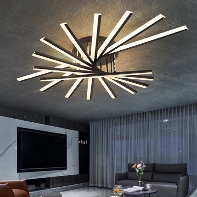 Sputnik Metal Semi Flush Ceiling Light 10 Inchs Canopy Width Modernism Black LED Flushmount for Bedroom