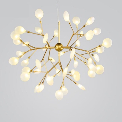 Acrylic Shade LED Firefly Chandelier with Height Adjustable Gold Chandeliers for Living Room Bedroom Restaurant