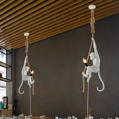 Art Deco Monkey Hanging Lamp Resin Single-Bulb Kids Bedroom Down Lighting Pendant